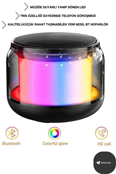 welcomein Şeffaf Camlı Renkli Taşınabilir Bluetooth Hoparlör Ses Bombası Mini...