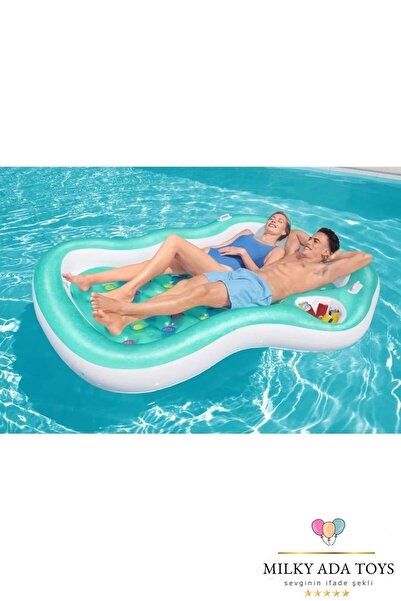 BESTWAY 43045 JUMBO BARDAKLI YATAK ÇİFT KİŞİLİK LÜX DENİZ YATAĞI 216 Cm  X 17...