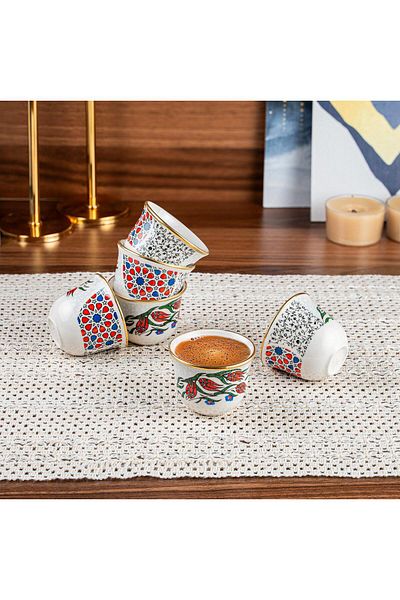 AYBABA STORE 6 Pieces Authentic Tulip Coffee Cup - Gahwa and Mirra Cup