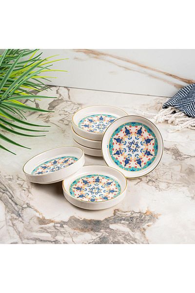 AYBABA STORE New Ela Tea Plate Authentic Beykoz Model 6 Pieces