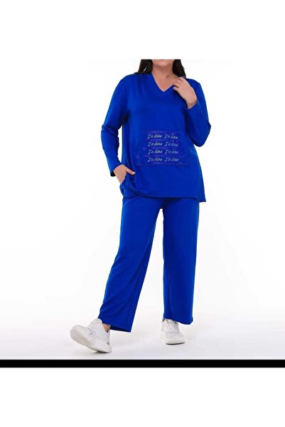 anne moda ankara Large Size Glittery Viscous Tracksuit Set - Thin Design, Seasonal