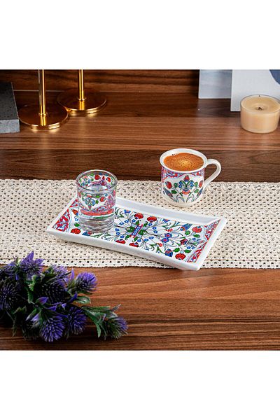 AYBABA STORE Single Coffee Presentation Set Carnation Tulip Patterned Authentic