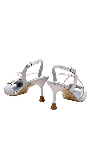 bescobel Women's Tetma Gray Silk MAlzeme Stone Detailed Evening Dress Shoes 8 cm 916