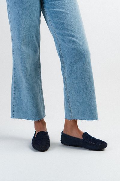 NİŞANTAŞI SHOES Baleriny Astoria Navy Blue Knitwear Leather - model damski z płaską podeszwą