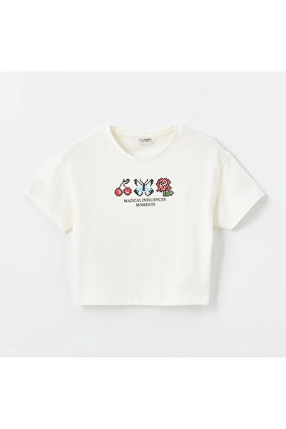 LC Waikiki LCW Kids - Κοντομάνικο μπλουζάκι με λαιμόκοψη για κορίτσια