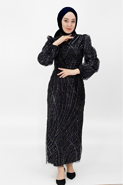 BYCOOLEST BUTİK SİMLİ TÜL KUMAŞ BALON KOL TESETTÜR ABİYE