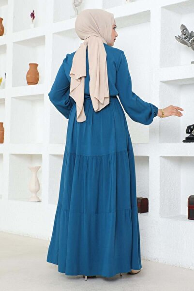 SGS Petrol Color Viscose Dress - Lace-up on the Waist