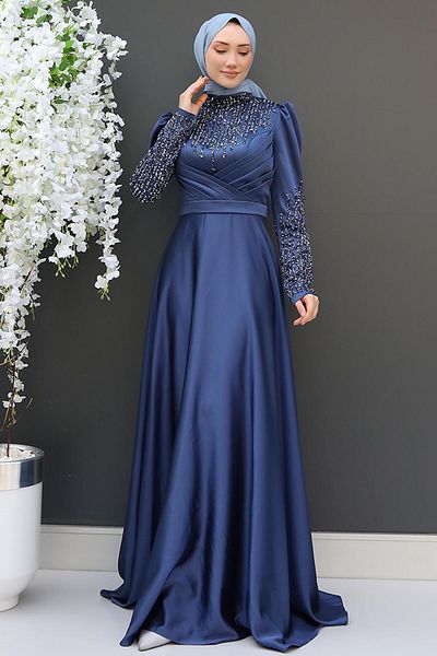 GİZ AGİYİM Indigo Feyda Hijab Evening Dress