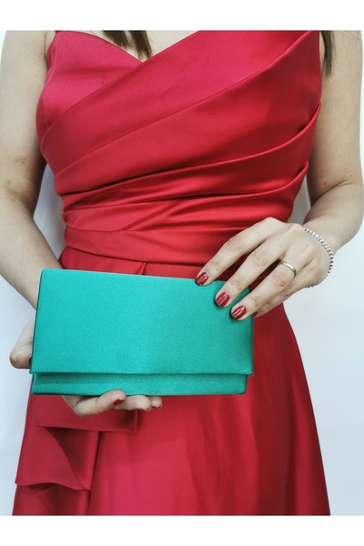 NAZART Women's Tiny Satin Green Evening Dress Clutch Portfolio Chain Strap Handheld Wedding Engagement Night Shoulder Bag