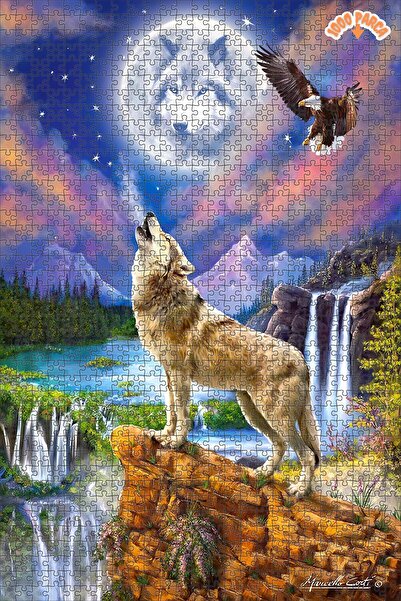 Teona Ahşap Kurtlar Gecesi Dekoratif Çift Katlı Çerçeveli Asılabilir Ahşap Pu...