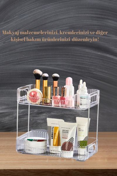 Leila 2 Katlı Makyaj Organizer, Takı Kozmetik Mutfak Çok Amaçlı Düzenleyici