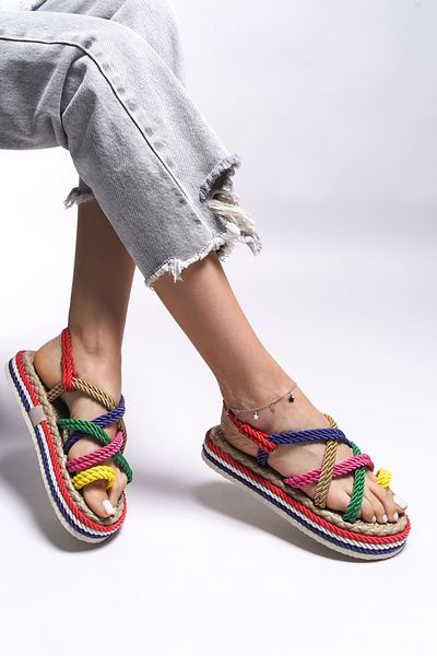 Riccon Edlivren0012101 Modell Damen Sandalen - Regenbogen Design