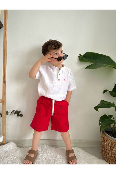 CENGO KIDS COCUK GIYIM Boy's Muslin Shirt and Gabardine Shorts Set - Holiday