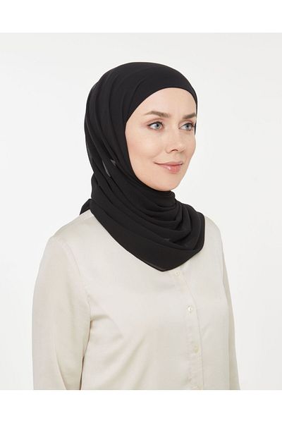 Melodi Scarf Γυναικείο σάλι έτοιμο μαύρο σιφόν με πρακτική κουκούλα σωλήνα
