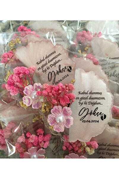 sakızağacı atölye Dualı Yenidoğan Hediyeliği,Hediyelik Epoksi Magnet,Pembe Be...