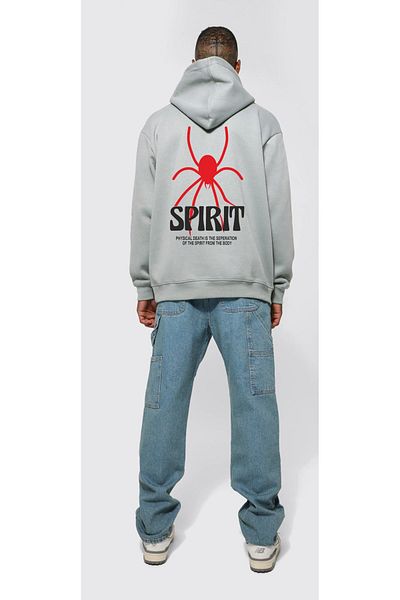 LAND MODA Hanorac oversize cu glugă cu imprimeu Spider Spirit unisex