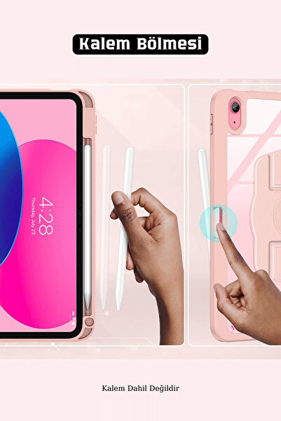 Fuchsia iPad Air 11 inç 2024 M2 Çipli 6.Nesil Uyumlu 360° Dönebilen Standlı Pino Tablet Kılıfı