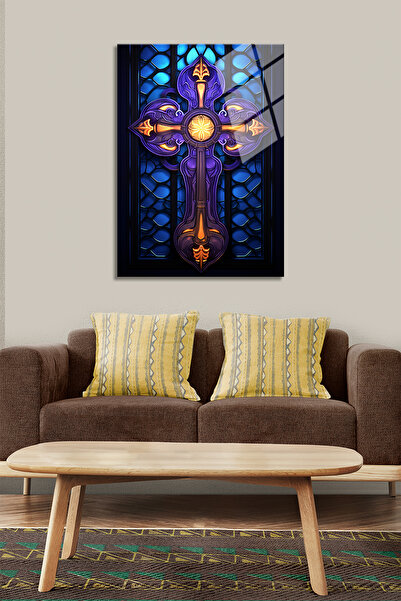 BV DEKOR HAÇ VİTRAY TEMA CAM TABLO-HAÇ HRİSTİYANLIK SİMGE  DEKORATİF CAM TABLO-DEKORATİF EV TABLO-OFİS HEDİYE