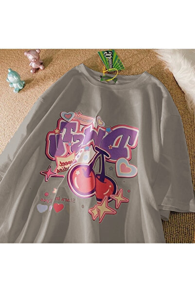 Favorim50ton تيشيرت كارتون كرز أبيض (للجنسين)