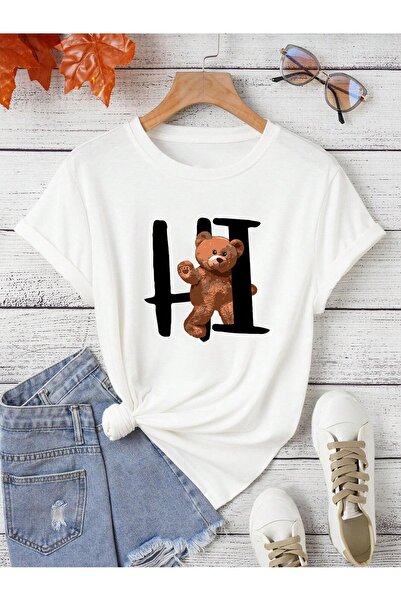 LOTS MODA Μπλουζάκι Bear Printed Oversize Hello