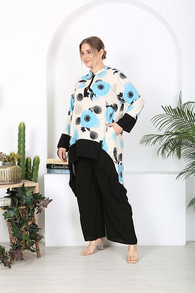 XL Modam Plus Size Viscose Turquoise Mink Tunic and Pants Set