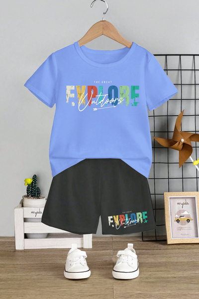 MYADA Set 2 piese pentru copii cu imprimeu Explore - Gâtul turn și pantaloni ...