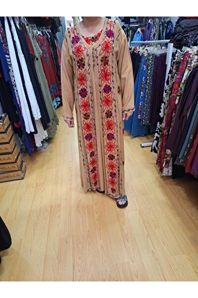 NUR TEKSTİL kadın  sütlü kahve  %100 Pamuk uzun kol kapaklı nakış işlemeli  e...