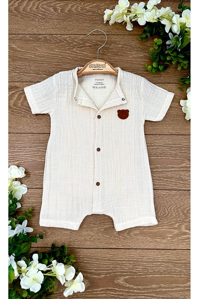 PATSAN Suede Bear Patterned 100% Cotton Muslin Baby Onesie - Summer