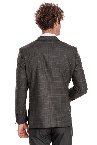 Wessi Ekose Ceketli Slim Fit Füme Erkek Takım Elbise - Wessi