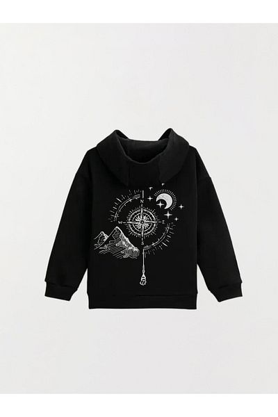 LAND MODA Детски унисекс суитшърт с качулка и щампа