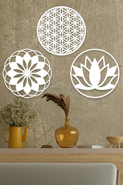 UNT Floare de lotus din lemn, floarea vieții și mandala triplă decorativă pen...