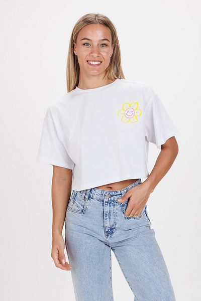 Ecrou Γυναικείο λευκό μπλουζάκι Fino Your Print Crop