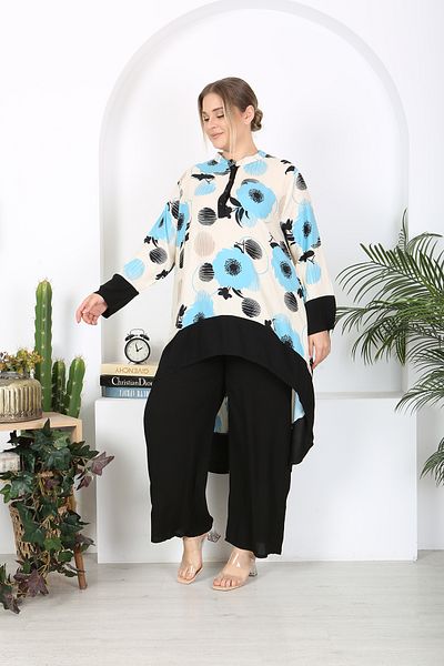 XL Modam Plus Size Viscose Turquoise Mink Tunic and Pants Set
