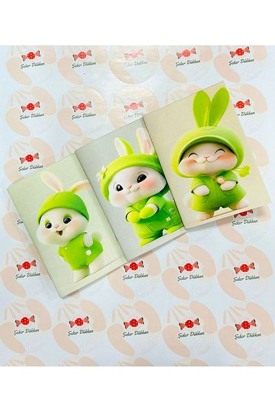 ÖZ KIRTASİYE Unlined Green Cute Rabbits 3-Piece Notebook Set