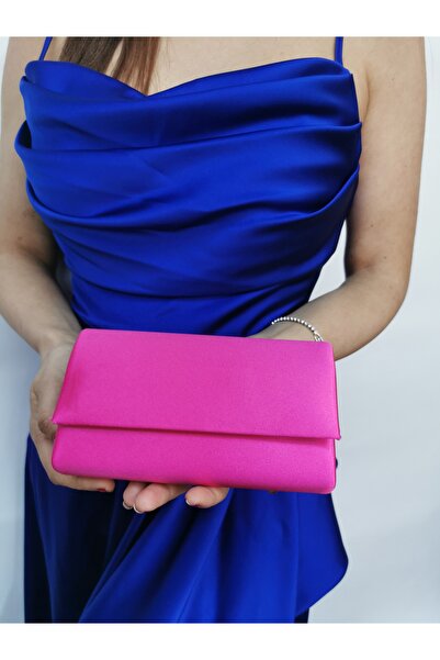 NAZART Women's Tiny Satin Fuchsia Evening Dress Clutch Portfolio Chain Strap Handheld Wedding Engagement Night Shoulder Bag