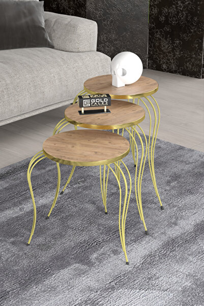 GOLDFALEZ Zigon Sehpa Lükens Gold Atlantik Çam