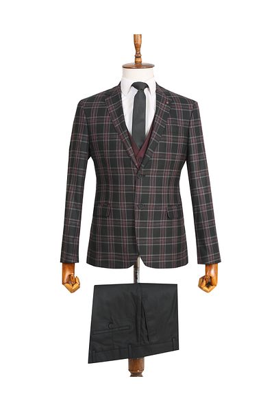 ACTUAL Claret Red Men's Suit with Vest - 5003-01