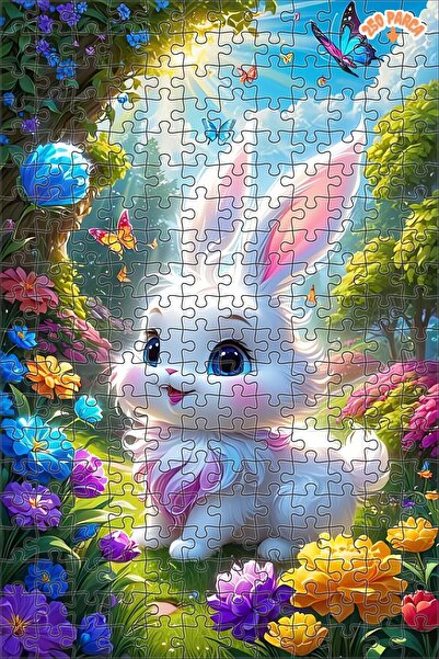 Teona Ahşap RENGARENK ÇİÇEKLER ARASINDA Kİ TAVŞAN Çift Katlı Çerçeveli Asılabilir Ahşap Puzzle 250 PARÇA 30X30