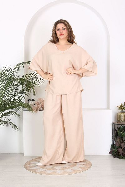 Butik Nilyam Sofia Linen Set - Plus Size, Backless Trousers and Blouse 24004