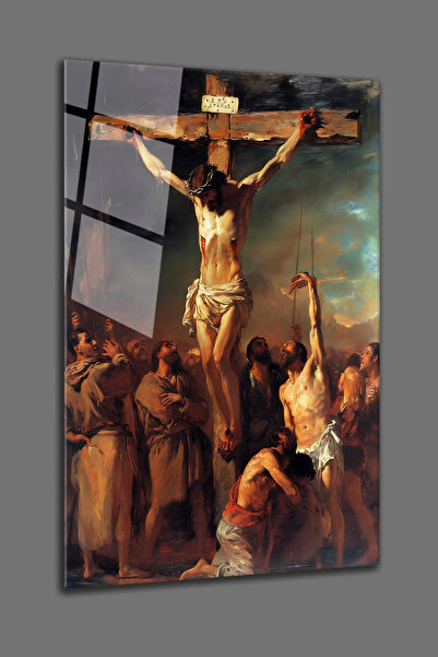 BV DEKOR İSA MESİH YAĞLI BOYA DİNİ CAM TABLO-HRİSTİYANLIK DEKORATİF CAM TABLO-DEKORATİF EV TABLO-OFİS HEDİYE