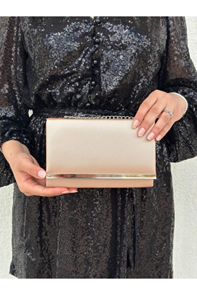 she poly Geantă clutch portofoliu rochie de seară din țesătură bronz