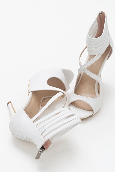 AYAKKABI PRENSİ Pantofi clasici cu toc pentru femei Mina White Matte 10 cm