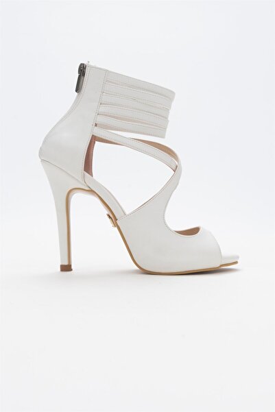 AYAKKABI PRENSİ Pantofi clasici cu toc pentru femei Mina White Matte 10 cm