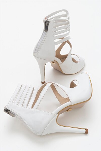 AYAKKABI PRENSİ Pantofi clasici cu toc pentru femei Mina White Matte 10 cm