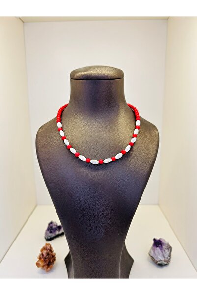 Luna قلادة من الحجر الطبيعي المرجاني واللؤلؤ