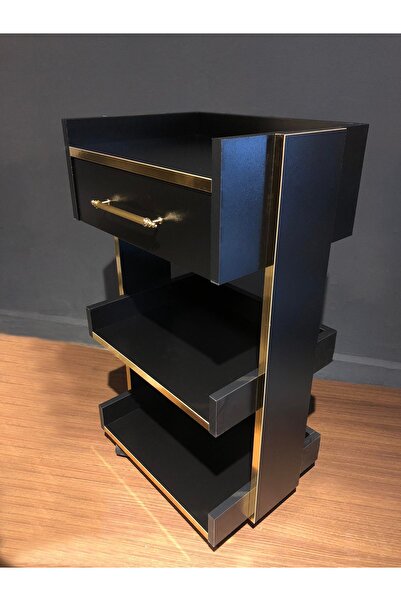 BYARZUDESIGN ÇEKMECELİ ETEJER GOLD SİYAH TEKERLEKLİ