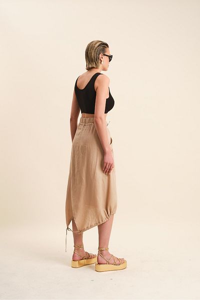 VERDA Asymmetric Cut Linen Skirt - Lace Guipure and Pocket