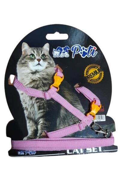 pati Yavru Köpek ve Kedi Gezdirme Takım Tasması (Ayarlanabilir) Düz Pembe
