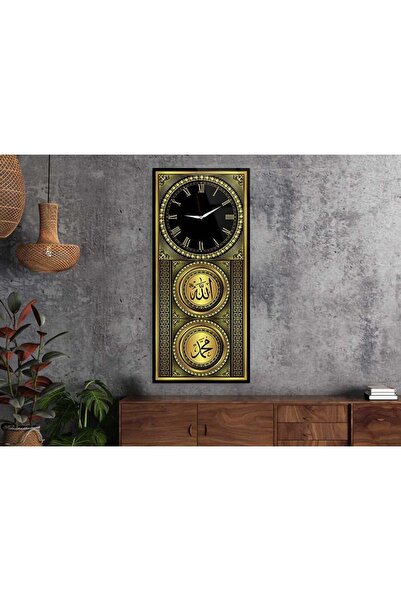 marpanya Dikey Üstten Saatli Dini Temalı 50x100 cm Temperli Cam Tablo 0037