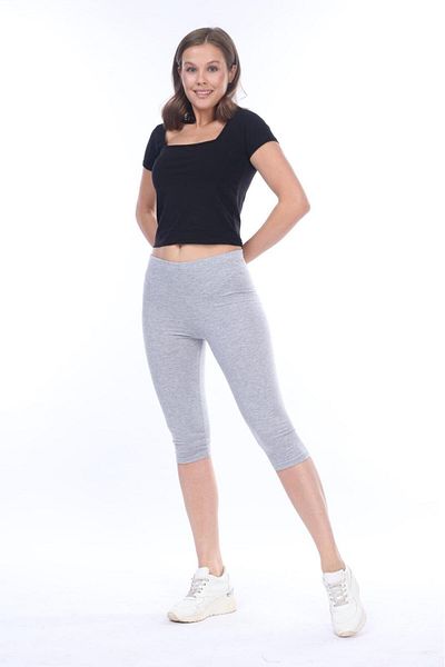 Tight Lady Jambiere Capri cu talie înaltă din bumbac pieptănat, lycra, gri Melange, de calitate superioară